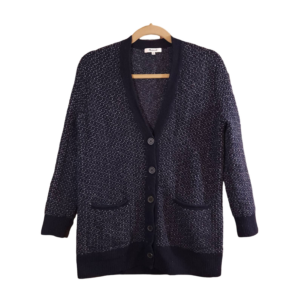 Madewell Bird's Eye Maysfield Grandpa Cardigan in Coziest Yarn Preppy Women's XS